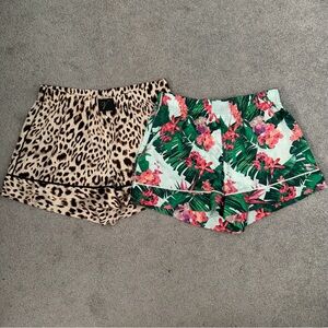 NWT Victoria's Secret Lot of 2 Satin High Waist Sleep Shorts in Leopard & Floral